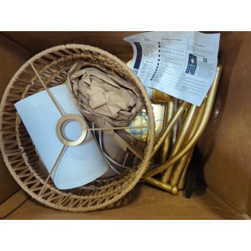 Gold Floor Lamps for Living Room with Remote & Dimmable LED Bulb, Modern Arc Floor Lamp with 3 Color Temperatures, Boho Standing Lamp with Rattan & Fabric Shades, Adjustable Tall Lamp for Bedroom