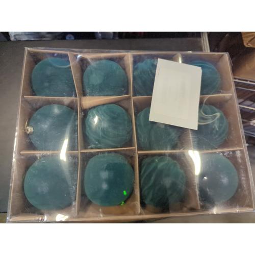 Green Velvet Christmas Ornaments Balls, 12PCS Flocked Plastic Balls Christmas Tree Decorations Xmas Hanging Ornaments