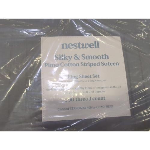 Nestwell Silky And Smooth Pima Cotton Sateen King Sheet Set 500 Thread Count SharkSkin
