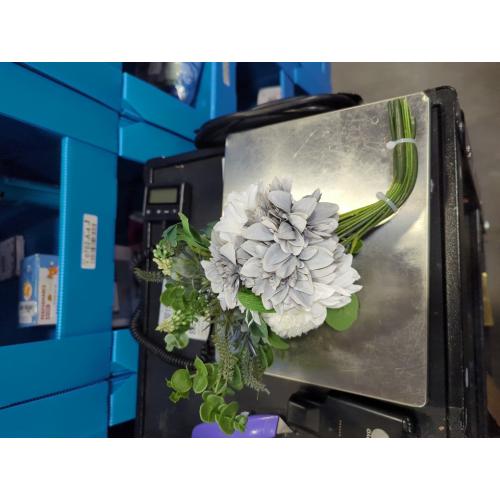White and Grey Artificial Fake Flowers Bouquet White Grey Silk Flower for Craft Arrangements Wedding Bouquets Faux Flowers for Vase for Kitchen Garden Home Party Table Décor (White Grey)