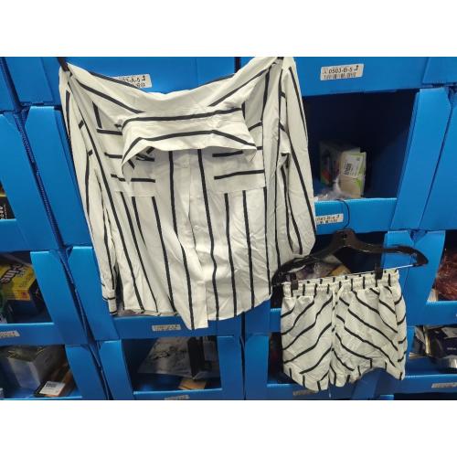 Size S.... Womens Striped 2 Piece Outfits Button Down Shirts and Shorts Lounge Matching Sets