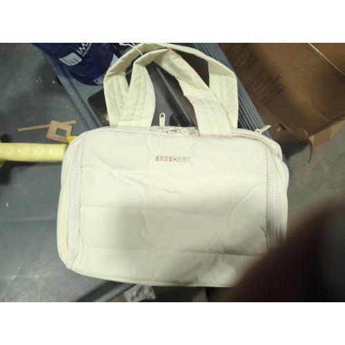 BAGSMART Travel Toiletry Bag, Crush Toiletry Bag for Women, Wide-open Puffy Toiletry Bags for Traveling, Large Travel Cosmetic Makeup Bag Organizer for Accessories,Toiletrie, Beige