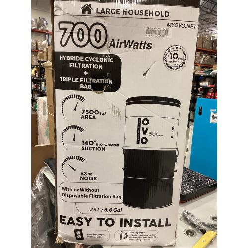 OVO, Large and Powerful Central Vacuum System, 700 AW Hybrid Filtration (with or Without Disposable Bags), Covers up to 7500 sq.ft, 6,6 Gal / 25L Bottom Load Rolled Steel Canister.
