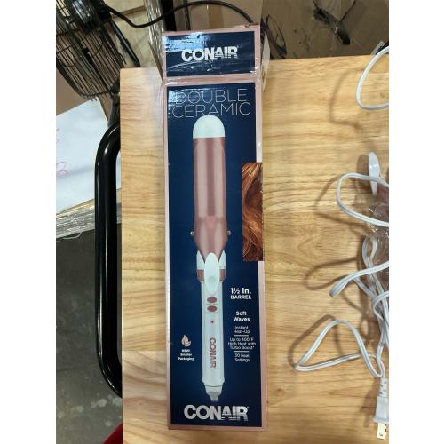 Conair Double Ceramic 1-1/2 Inch Curling Iron, 1.5-Inch Barrel Creates Soft Waves and Curls, Hair Curler for Use on Medium and Long Hair, White