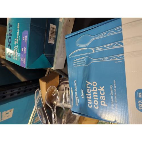 Amazon Basics Disposable Clear Assorted Cutlery Set, Premium Quality, 192 Count, Large Combo Pack Forks, Spoon and Knives