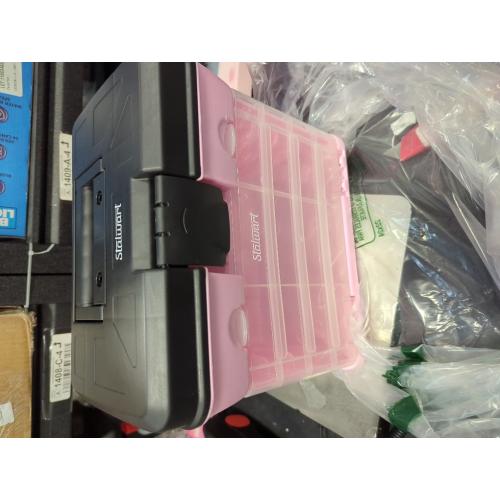 Portable Tool Box - Small Parts Organizer with Drawers and Customizable Compartments for Hardware, Fishing Tackle, Beads, or Crafts by Stalwart (Pink)