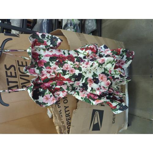 Women's XL Floral Printing Mini Dress Square Collar Sleeveless High Waist Ruffles Dresses