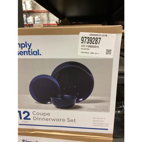 Gibson Simply Essential Coupe 12-Piece Blue Round Stoneware Dinnerware Set