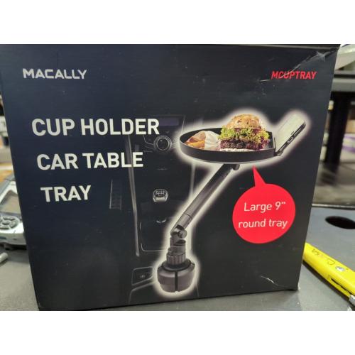 Black 9 Macally Cup Holder Tray for Car - Adjustable Car Tray Table - Perfect Car Food Tray for Eating with Phone Slot and Swivel Arm - Car Organizer