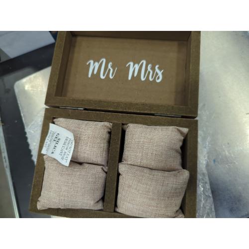 Juvale Ring Bearer Box - 6 x 4 x 2 in, Brown Rustic Wood - Wedding Ring Box for Ceremony with Burlap Pillow & Mr & Mrs Inscription