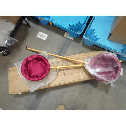 Round Collection Basket with Burgundy Liner and 35 inch Handle, Set of 2