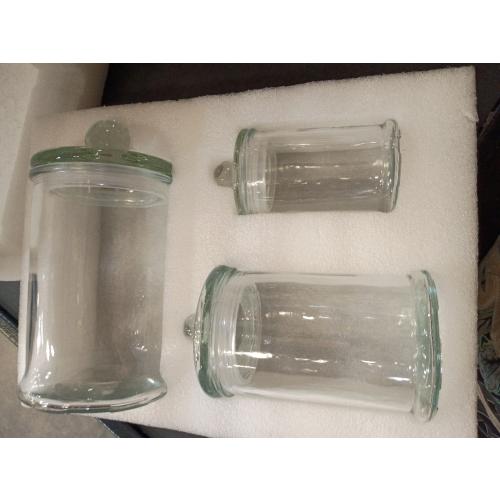 KMWARES 3PCs Set Small Mini Clear Glass Premium Quality Apothecary Jars/Bathroom Storage/Vanity Organizer Canisters for Cotton Balls/Swabs, Makeup Sponges, Bath Salts, Q-Tips (3Jar)
