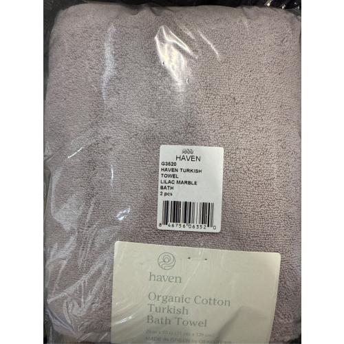 Haven Turkish Cotton Bath Towel in Lilac Marble - set of 2