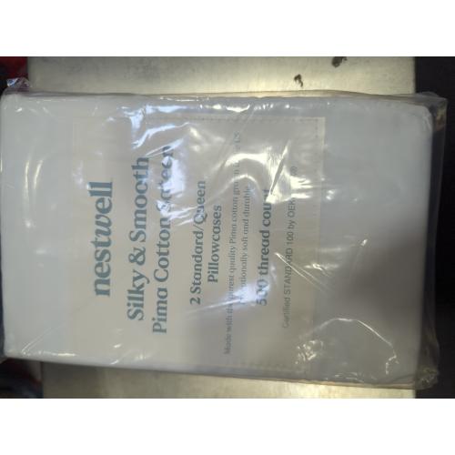 Nestwell Silky And Smooth Pima Cotton Sateen 2 Standard/Queen Pillowcases 500 Thread Count Bright White