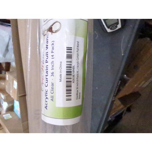 36 inch (4 Pack) All Clear Acrylic Curtain Pull Wand - Clear Drapery Pull Rod for Opening-Closing Curtains. Versatile Curtain Wand - Invisible Drapery Wand - (36 Inch)