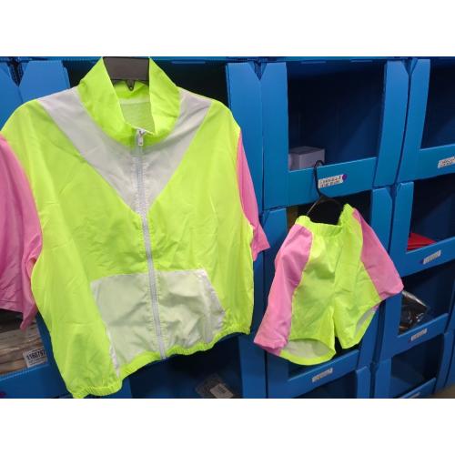 Size L Yisfri Women's Color Block Windbreaker 2 Piece Outfits Short Sleeve Zip Front Elastic Waist Tracksuit Set