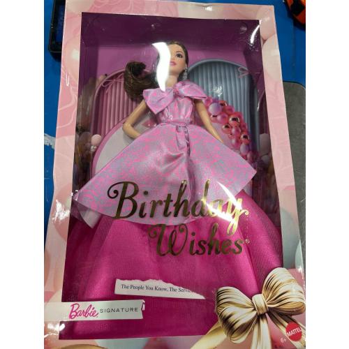 Barbie Signature Birthday Wishes Doll, Collectible Fashion Doll in Satiny, Pink Dress with Wavy Brown Hair and Giftable Packaging