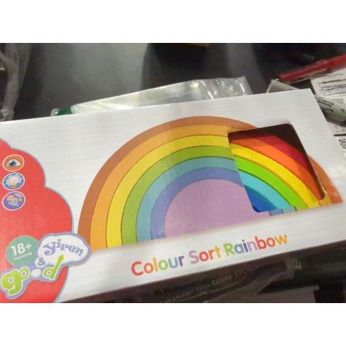 Coogam Wooden Rainbow Stacker Nesting Puzzle Blocks - Tunnel Stacking Game Building Creative Color Shape Matching Jigsaw Learning Toy Set Board Early Development Gift for Kids Boy Girl