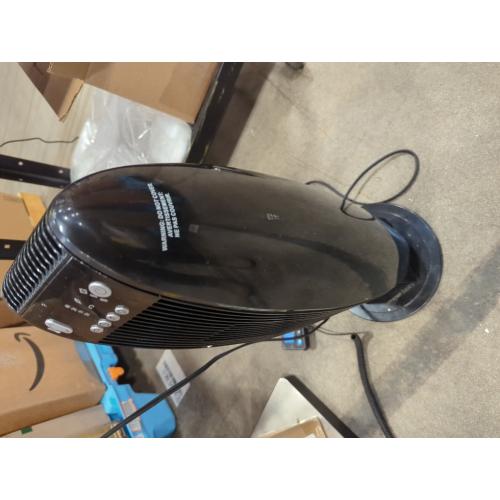 Amazon Basics Oscillating Tower Heater, With Digital Display, Remote Control, Timer, Over-Heat and Tip-Over Protection, Room Temperature Sensor, 2 Heat Settings, 1500W, Black, 8.6D x 8.6W x 23H