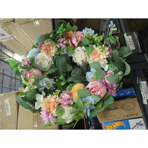 Spring Wreaths for Front Door,Summer Wreath with Peony Rose and Dahlia Flowers,24 Inch Floral Door Wreath for All Seasons Outside Outdoor Indoor Wall Wedding Holiday Home Decor