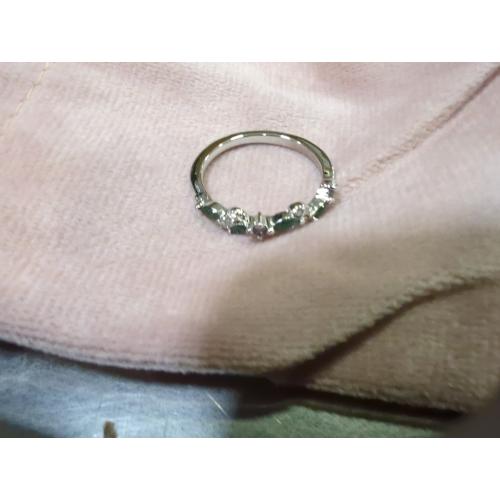 Silver Ring With Green Jewels, Ballet Pink Case and Bag