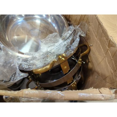 6QT Gold Chafing Dishes for Buffet, 304 Stainless Steel Food Pan with Lid, Round Chafing Dish Buffet Set of 4 Pack Food Warmer, Food Warmers for Parties Buffet Catering Events Dinners