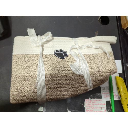 White and Brown Dog Toy Basket, Toy Box and Bin for Dog Cat Storage, 19.7 X 11 X 7.9 (30L) Large Woven Rope Basket for Blanket Storage, Living Room, Bedroom