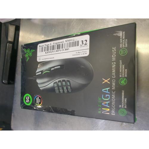 Black Razer Naga X - Ergonomic MMO Gaming Mouse with 16 Programmable Buttons (Optical Mouse Switches, 5G Optical Sensor, Chroma RGB, Speedflex Cable) Black