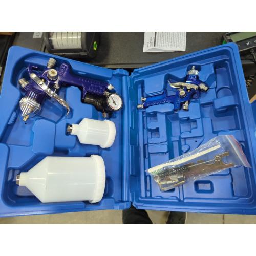 HVLP Air Gravity Spray Gun Set,2-Sprayer paint Gun,0.8mm 150ml & 1.4mm 600ml Auto Gravity Feed Painting with Locking Air Pressure Regulator Gauge Air Spray Nozzle Gun for Cake Decoration,Model Making