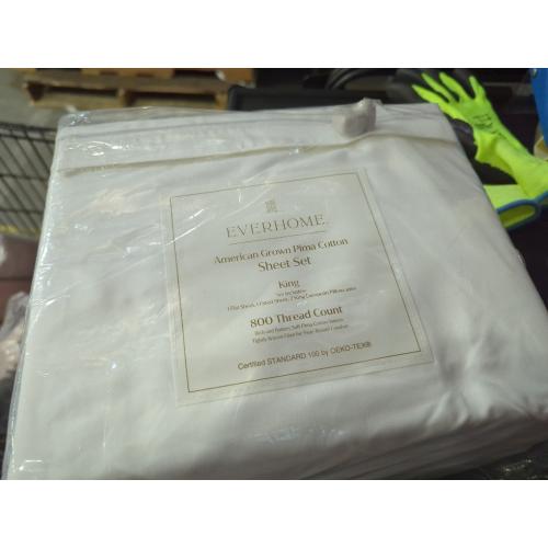 Everhome PimaCott Sateen Embroidered 800-Thread-Count King Sheet Set in Microchip