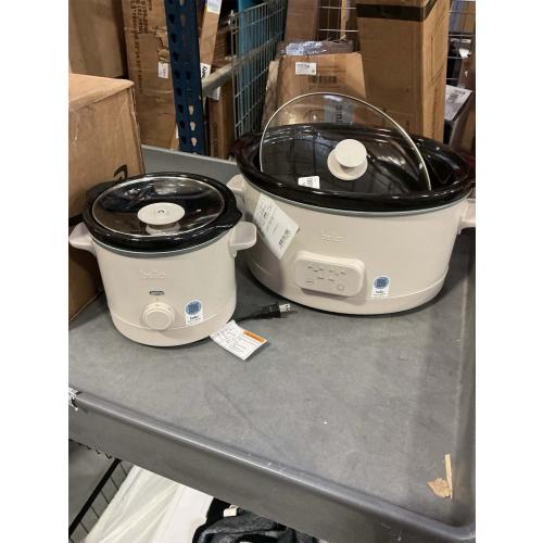 BELLA 1.5 Qt Slow Cooker   6 Qt Programmable Slow Cooker, EverGood™ Ceramic Nonstick Coating, Adjustable Temperature, Dishwasher Safe Stoneware Pot & Tempered Glass Lid, Cool Touch Handles, Oatmilk ‼️possible stains and missing pieces ‼️