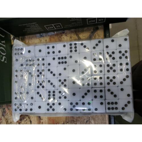 50 Pack 16MM White Dice - Six Sided Standard Opaque White Dice with Black Pips Dots for Board Games
