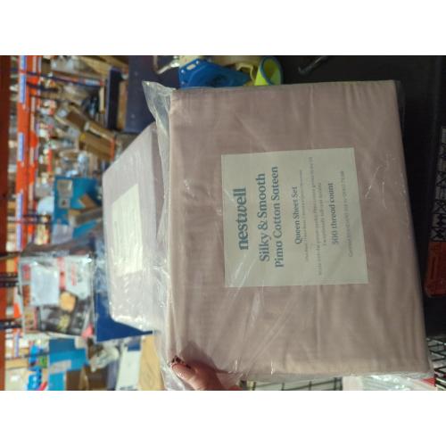 Nestwell Pima Cotton Sateen 500-Thread-Count Queen Sheet Set in Silver Peony