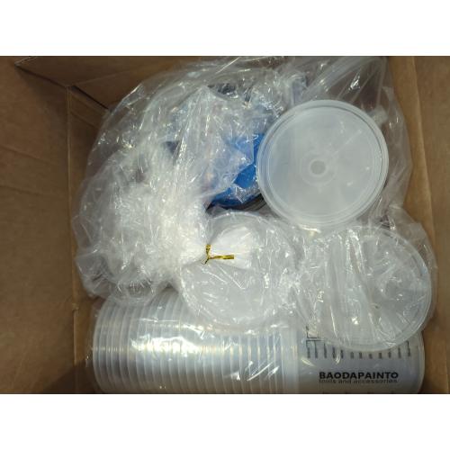 Disposable Paint Cups for Spray Gun, Paint System for HVLP and LVLP Paint Spray Paint Gun, 6.5 Ounce (200ml) Kit with 50 Cups and Lids System, 2 Hard Cups with Retainer Ring, 20 Plugs, 3 Mixing Sticks