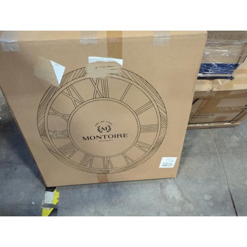 Montoire 24 Inch Wooden Farmhouse Wall Clock, Extra Large for Living Room Decor - Big Rustic Wood Large Round Wall Clock 24 Inches or Larger, Battery Operated with Decorative Roman Numerals