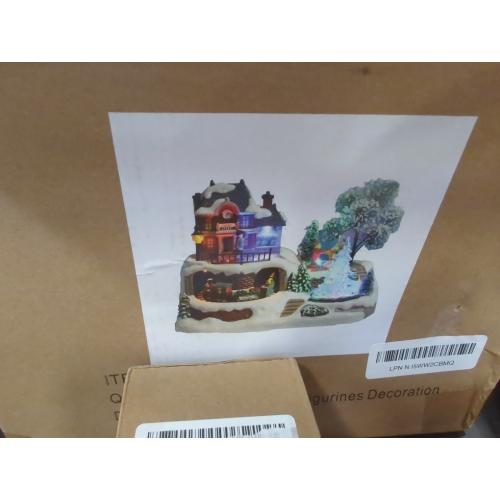 WONDER GARDEN Christmas Village Houses-Christmas Houses Village - Lighted Musical Railway Station Moving Train Town Sets with Revolving Acrylic Trees Animated Figurines for Indoor Decor or Gift