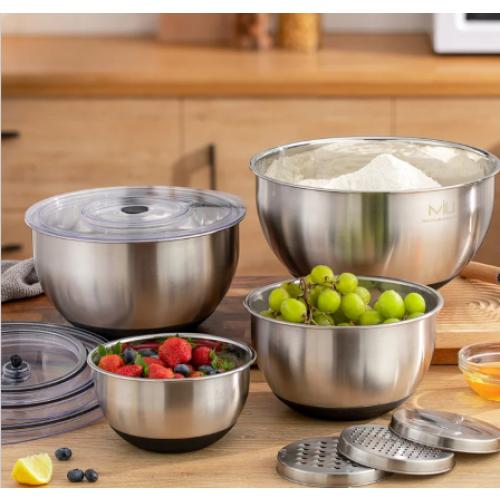 MIU Stainless Steel Clear Lid Mixing Bowls with Graters, Set of 4