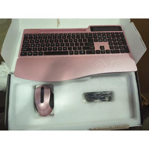 Pink and Black Wireless Keyboard Mouse Combo, Full Size Ergonomic Keyboard with Backlit, Wrist Rest, Calculator, Phone Holder, 2.4Ghz Silent Cordless Rechargeable Keyboard & Mouse for Laptop, PC (Pink Black)