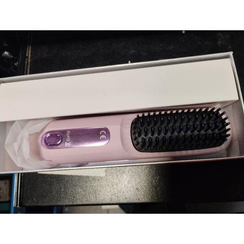 2026 Go Brush Pro for Short Hair, Portable Straightener Brushs for Travel, with LCD Temperature Display, Fast Heating Cordless Mini Hair Brushs Styling Tools (Purple)