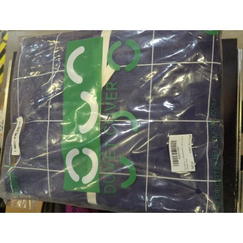 JELLYMONI 100% Natural Cotton 3pcs Plaid Duvet Cover Sets, Checkered Queen Comforter Cover, 1 Duvet Cover and 2 Pillow Cases with Zipper Closure & Corner Ties, Dark Blue