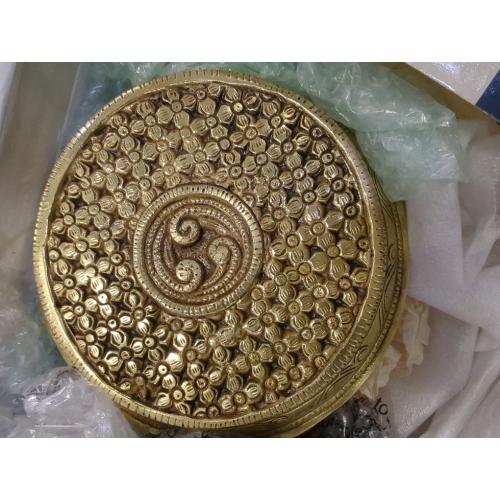 eSplanade Brass Decorative Round Pooja God Stool | Brass Chowki | Home Decor Sitting Table - 7 Inches