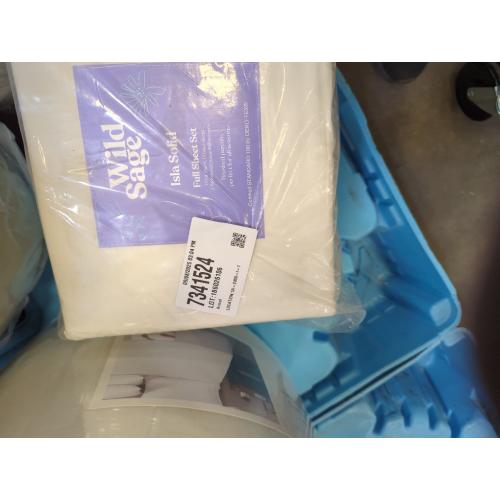 Wild Sage Brushed Cotton Percale 300-Thread-Count Full Sheet Set in Coconut Milk