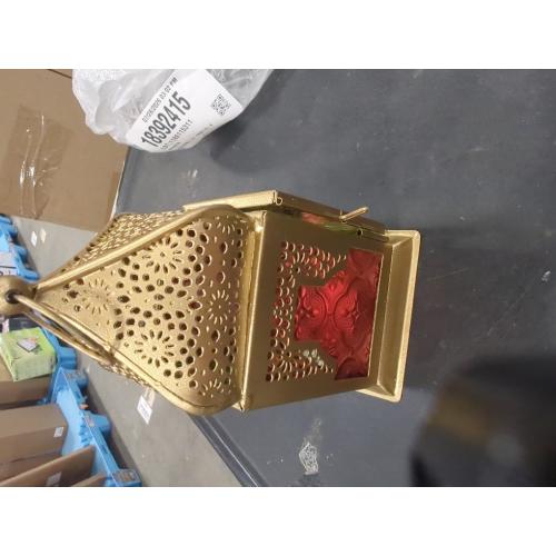 eSplanade Moroccan Lantern | Colored Glass Hanging Lamp | Tealight Holder | Home Decor | Red-Golden - 6.5 Inches (Multi-Golden)