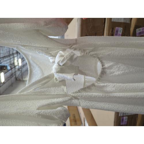 OFEEFAN Women Puff Sleeve Square Neck Tie in Back Dresses with Zipper. Off white/ size small