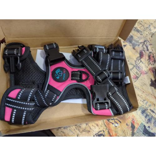 PHOEPET No Pull Dog Harness Medium Reflective Front Clip Vest with Handle,Adjustable 2 Metal Rings 3 Buckles,[Easy to Put on & Take Off](M, Pink)