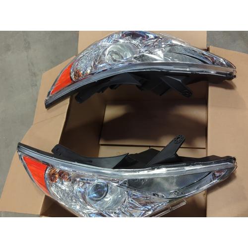 JSBOYAT Headlight Assembly Compatible with 2011-2014 Hyundai Sonata 4 Door Sedan w/Projector Halogen, Not Fit for Hybrid Models, Chrome Housing with Amber Reflector