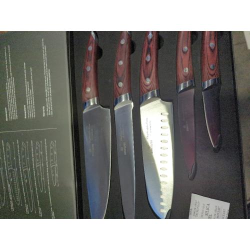 Brewin CHEFILOSOPHI Japanese Chef Knife Set 5 PCS with Elegant Red Pakkawood Handle Ergonomic Design,Professional Ultra Sharp Kitchen Knives for Cooking High Carbon Stainless Steel