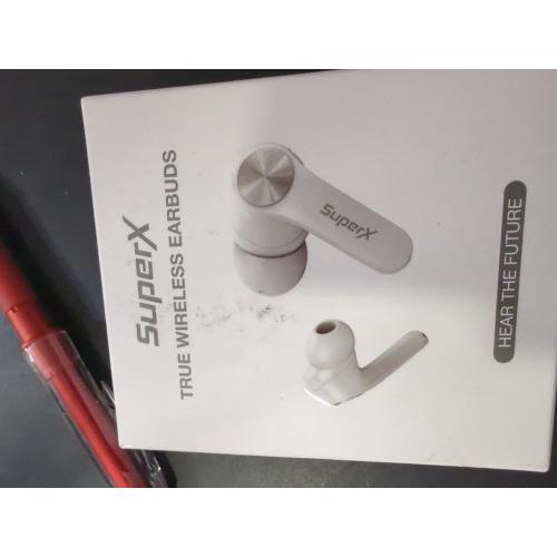 SuperX Bluetooth 5.0 Wireless Earbuds with Charging Case IPX5 Sweatproof Headset/Headphones in Ear Built in Mic Industrial Leading TWS Sound with Sport Pumping Bass - Platinum Silver