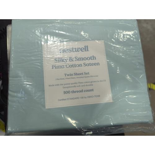 Nestwell Pima Cotton Sateen 500-Thread-Count Twin Sheet Set in Twilight Blue