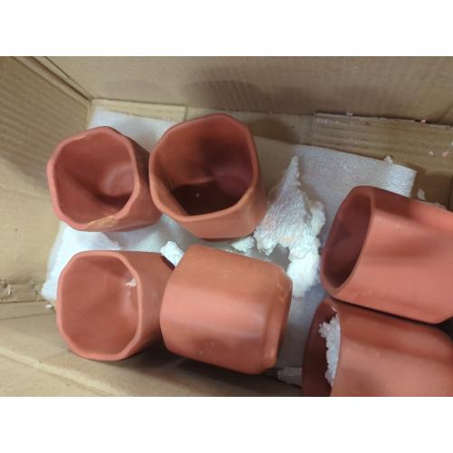 Set of 6 Clay Glasses Reusable Kullad (Set of 6) - Terracotta Glasses Tea Coffee Cups Drinkware Kullad (Octagonal Shape)